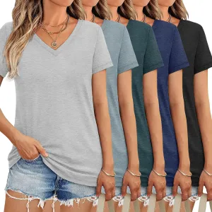 3/10 Pack V Neck T Shirts for Women Short Sleeve Tshirts Summer Casual Tops Loose Fit Basic Tees