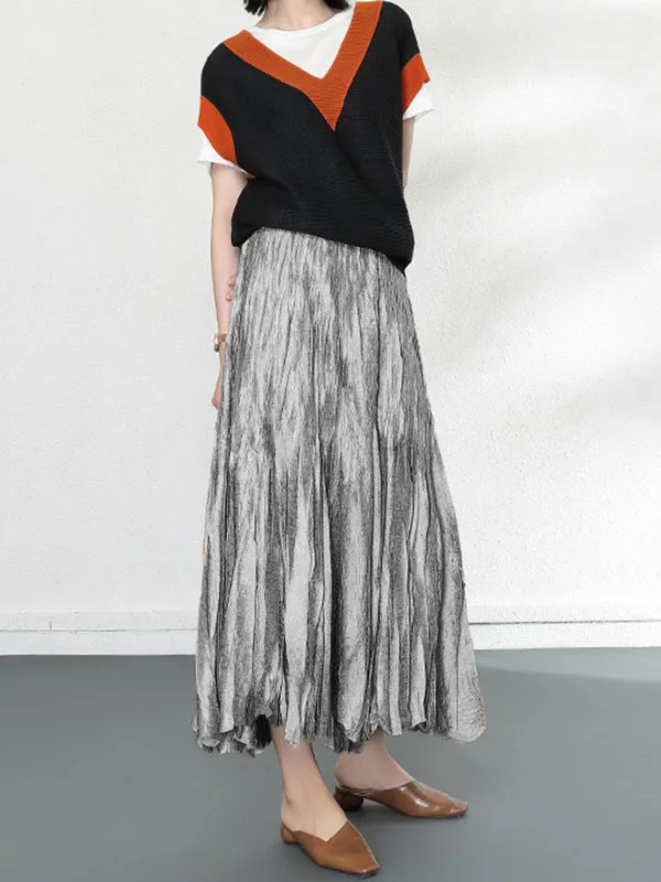 A-Line High Waisted Elasticity Pleated Solid Color Skirts Bottoms