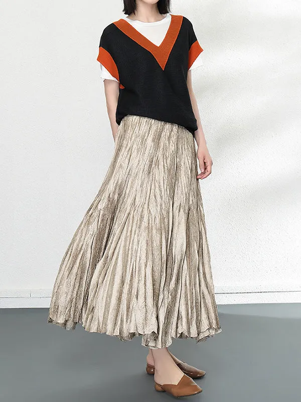 A-Line High Waisted Elasticity Pleated Solid Color Skirts Bottoms