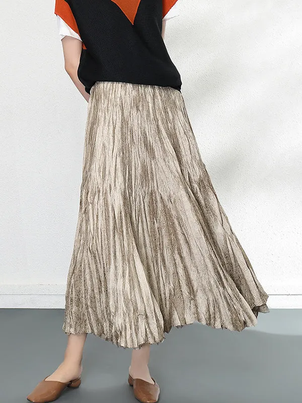 A-Line High Waisted Elasticity Pleated Solid Color Skirts Bottoms