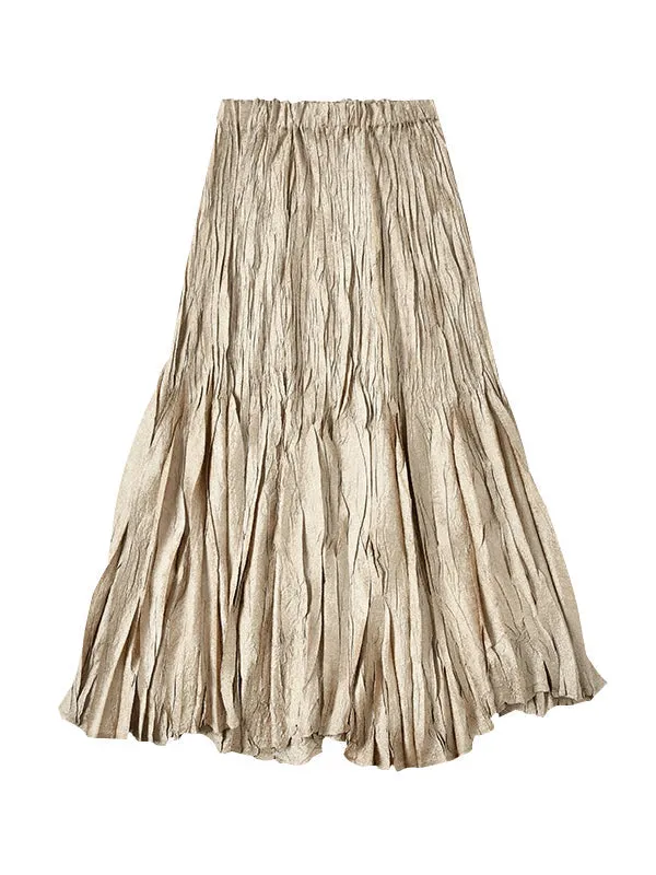 A-Line High Waisted Elasticity Pleated Solid Color Skirts Bottoms