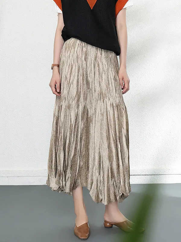 A-Line High Waisted Elasticity Pleated Solid Color Skirts Bottoms