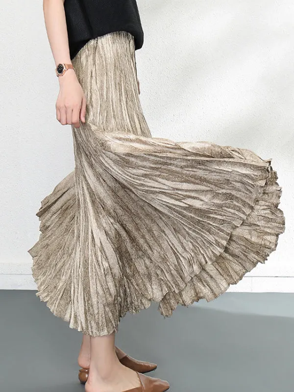 A-Line High Waisted Elasticity Pleated Solid Color Skirts Bottoms