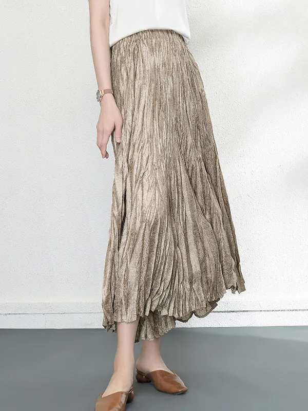 A-Line High Waisted Elasticity Pleated Solid Color Skirts Bottoms