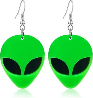 Alien Earrings for Women Girls Cute Funny Cartoon Green Alien Head Dangle Earrings Novelty Acrylic Statement Earrings