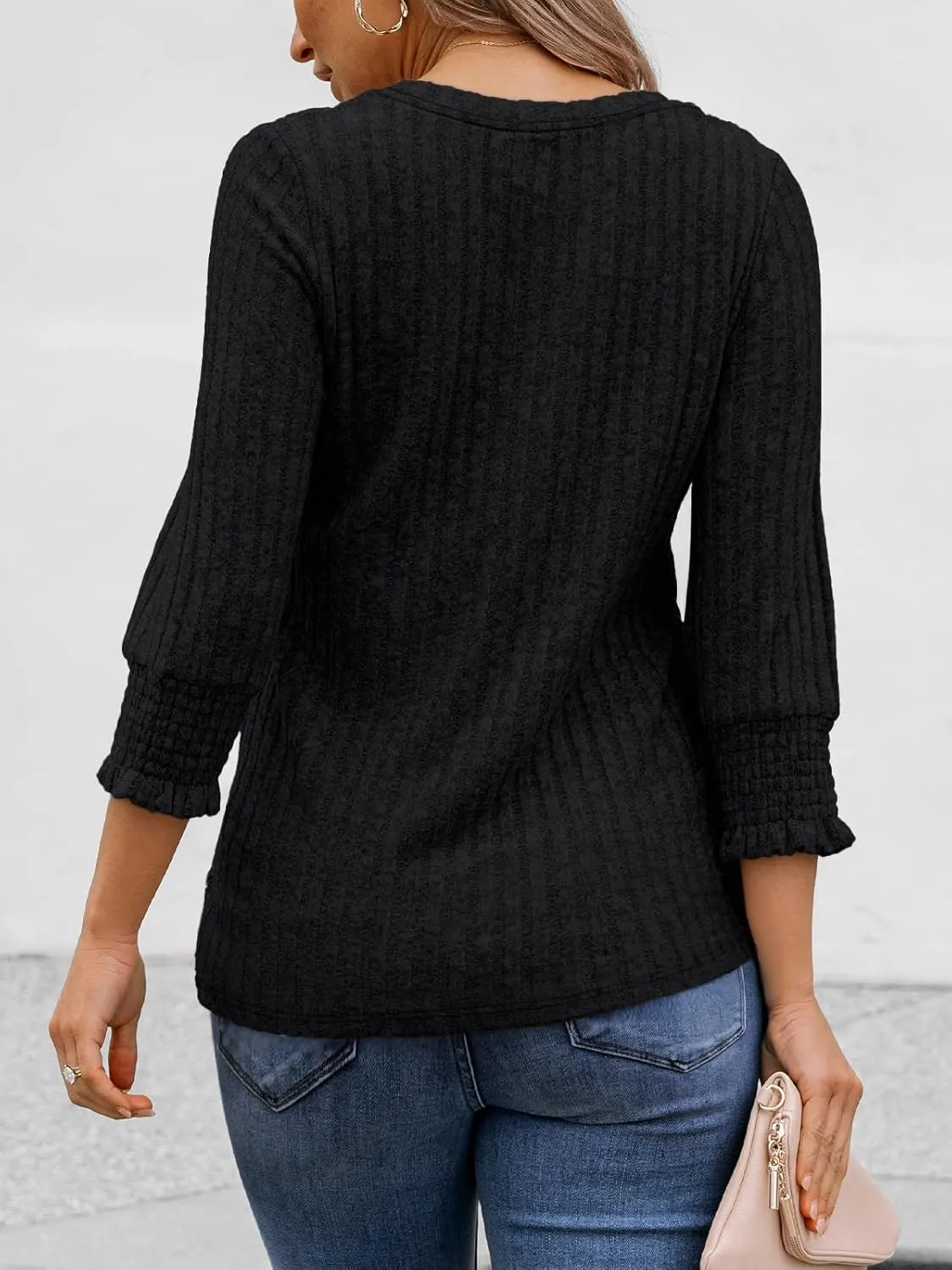 AUTOMET Womens 3/4 Sleeve Tops T Shirts Summer Sweater Round Neck Casual Top Ladies Tops Business Casual Blouses