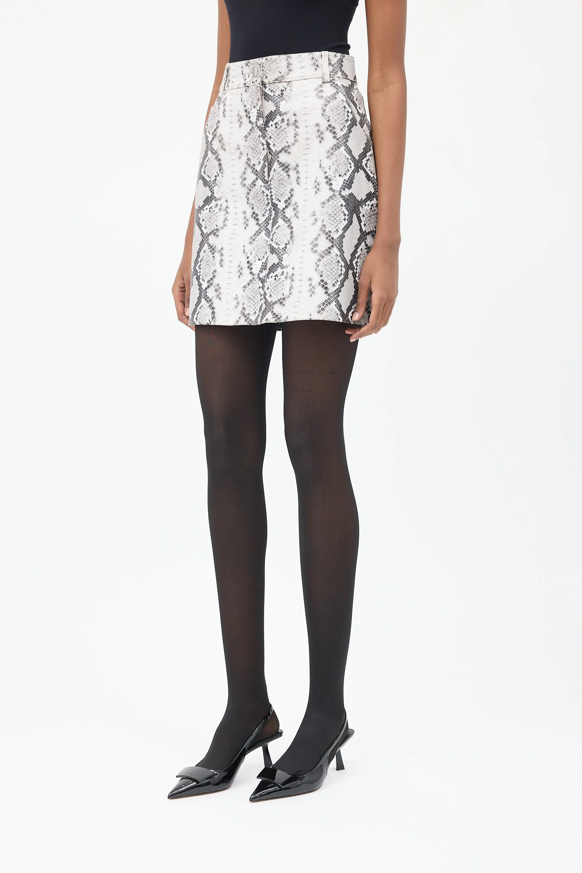 Black & White Embossed Leather Jupita Skirt