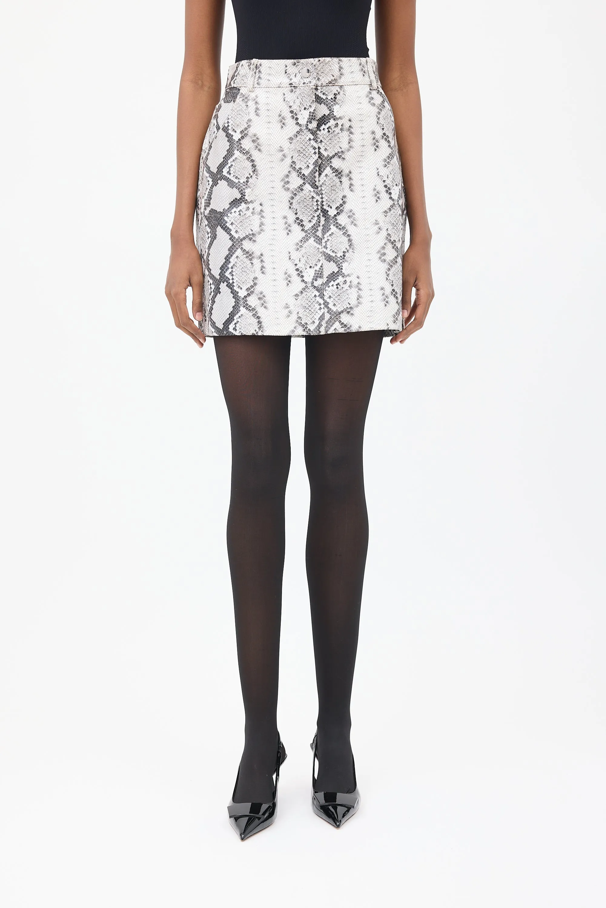 Black & White Embossed Leather Jupita Skirt