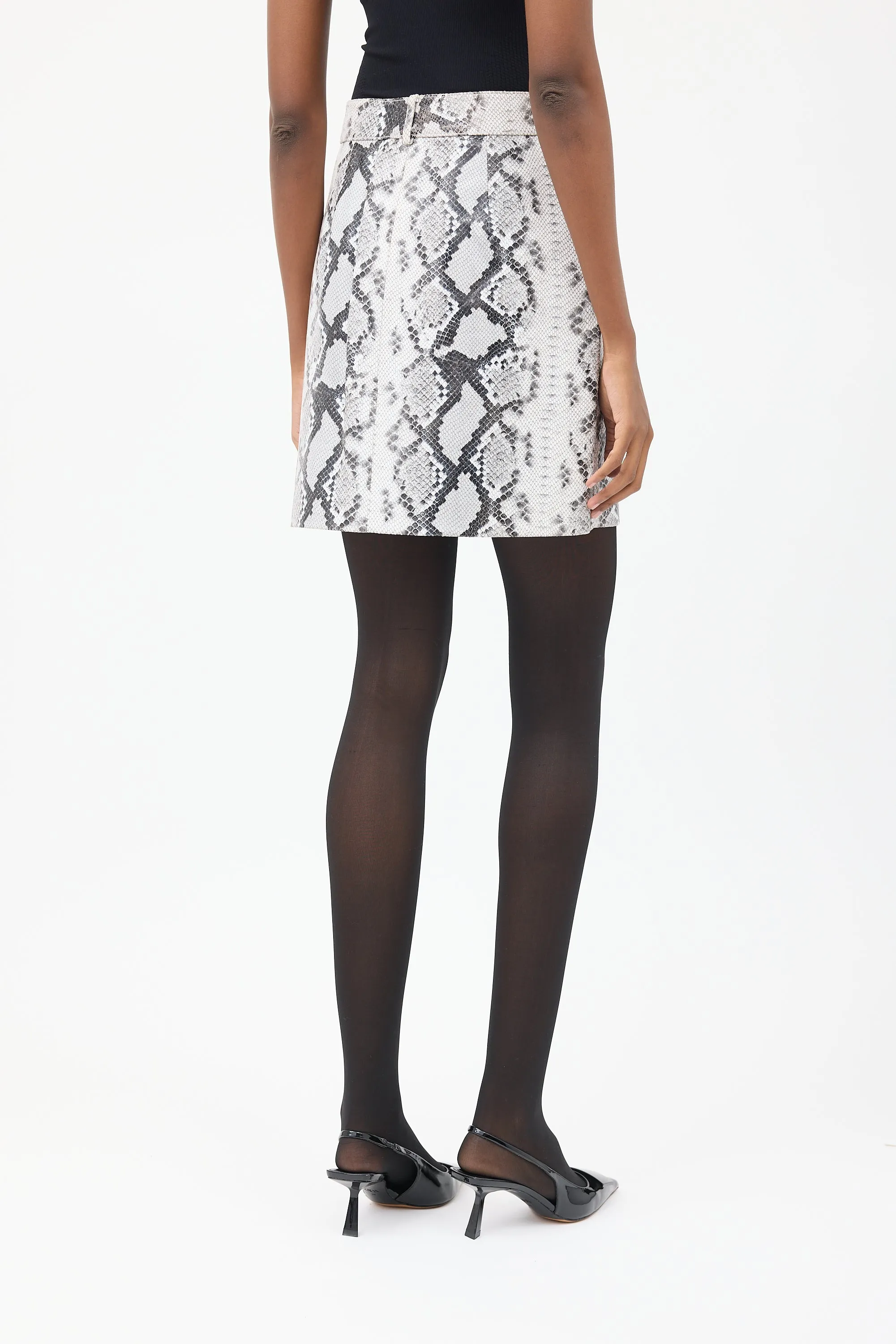 Black & White Embossed Leather Jupita Skirt