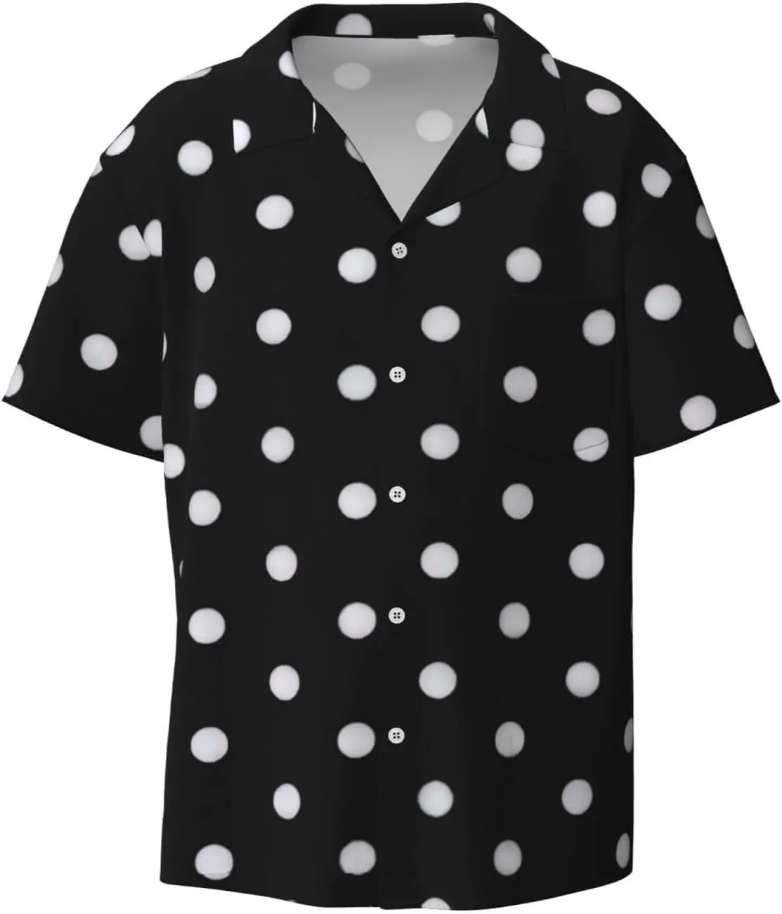 Black and White Polka Dot Print Men's Fashionable Cuban Collar Shirts for Tropical Parties and Casual Occasions