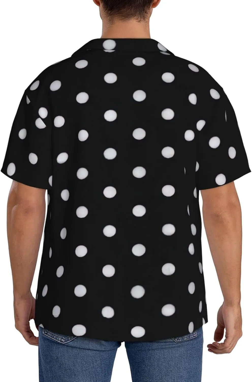 Black and White Polka Dot Print Men's Fashionable Cuban Collar Shirts for Tropical Parties and Casual Occasions