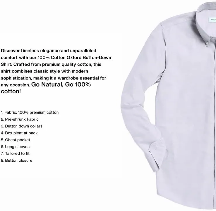 cotton king Mens Shirts | 100% Cotton Long Sleeve Shirts for Men | Button Down Shirt Men | Oxford Mens Dress Shirt
