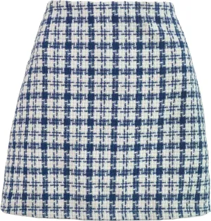 ebossy Women's Checker Plaid Wool Mini Skirts Sexy Slimming Zipper Up High Waist Tweed Short Pencil Skirts