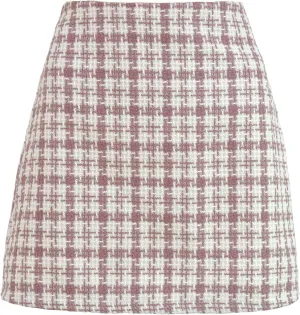 ebossy Women's Checker Plaid Wool Mini Skirts Sexy Slimming Zipper Up High Waist Tweed Short Pencil Skirts