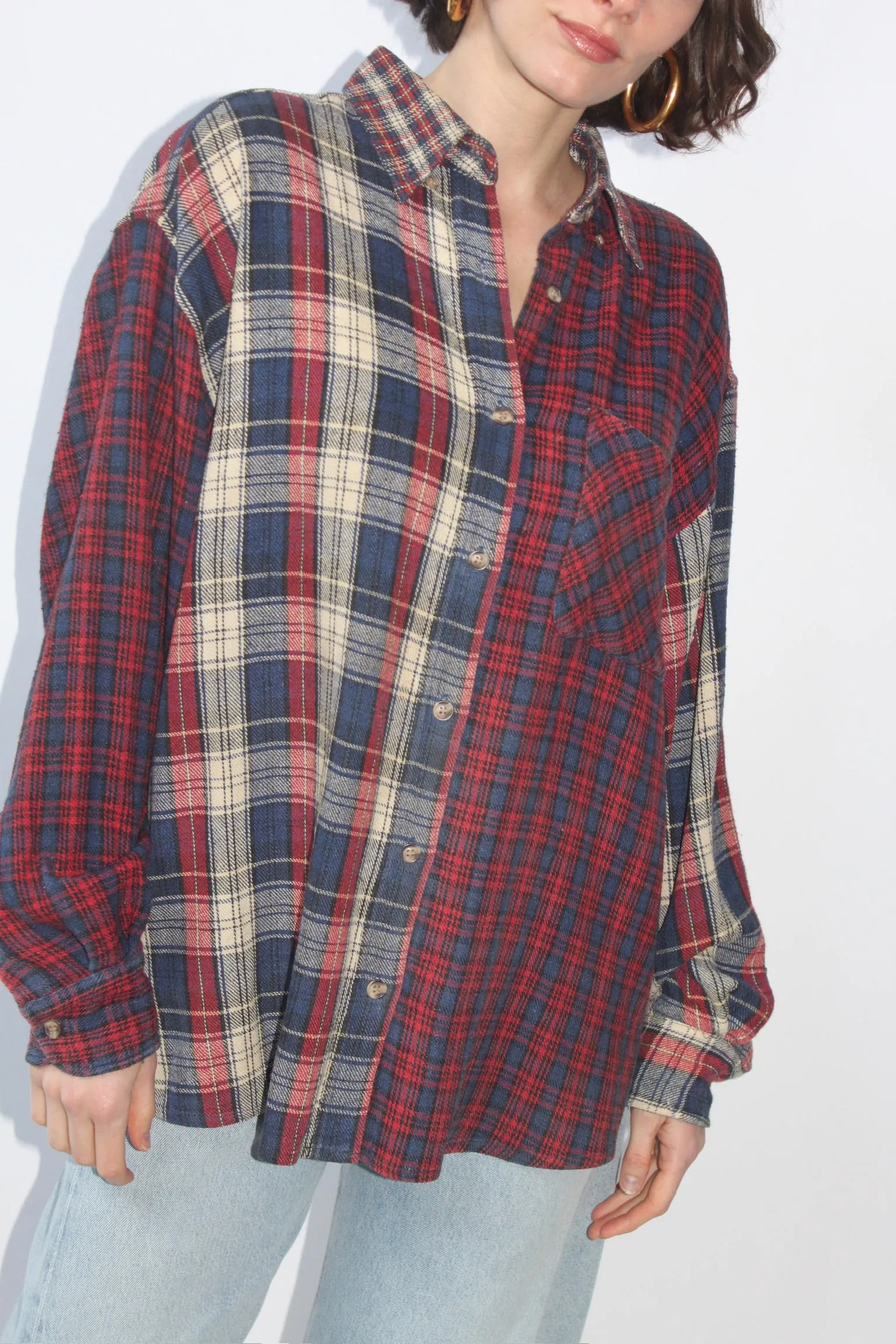 Favorite Vintage Plaid Woven Silk Button Up