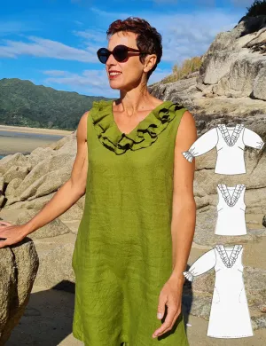 Flounce dress, tank and shirt