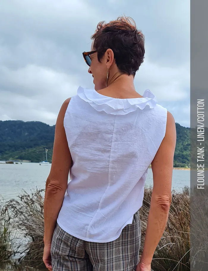 Flounce dress, tank and shirt