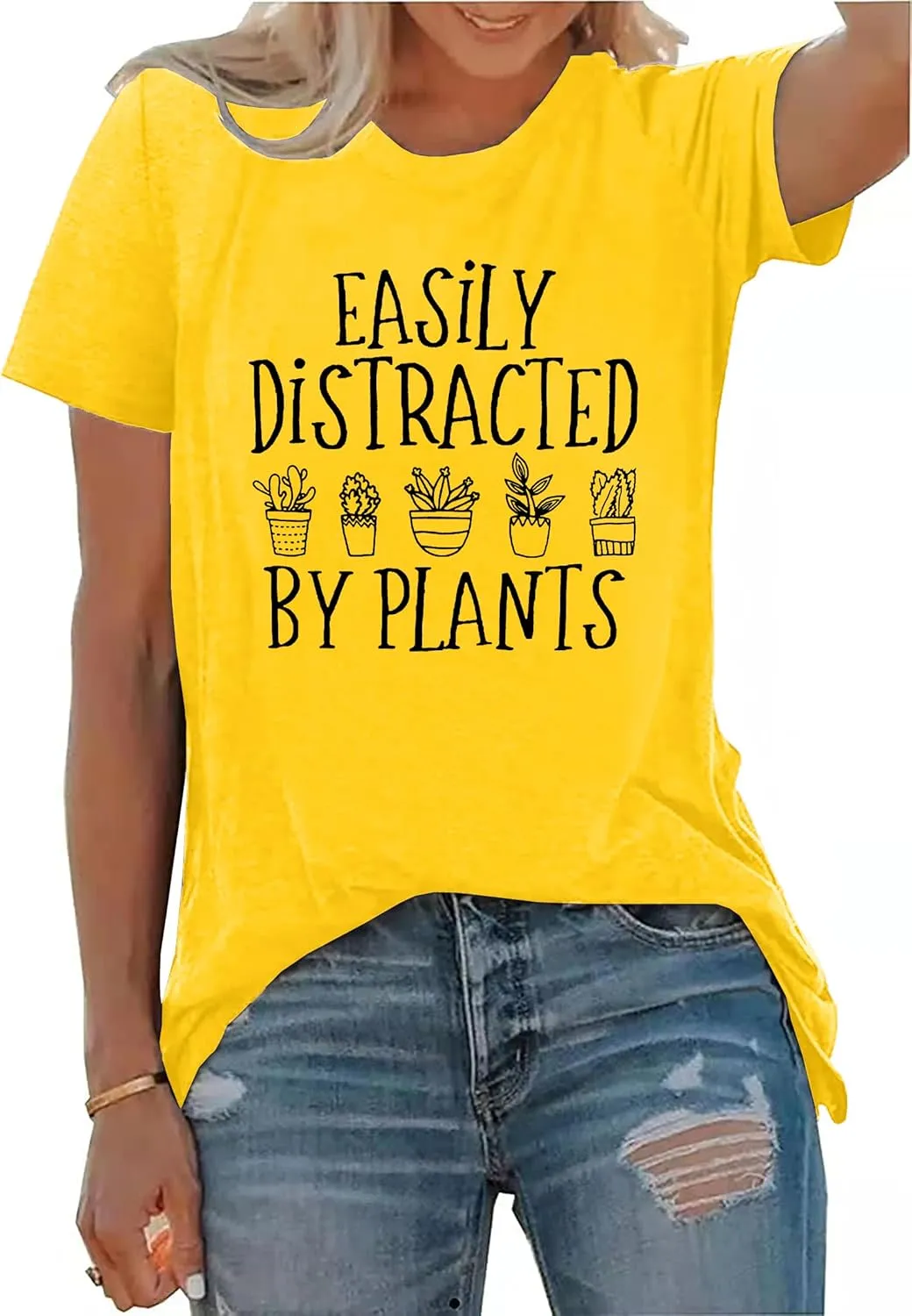 Garden Plant Shirt for Women Easily Distracted by Plants Graphic Tees Gardening Plant Lover Gifts Blouse Tops