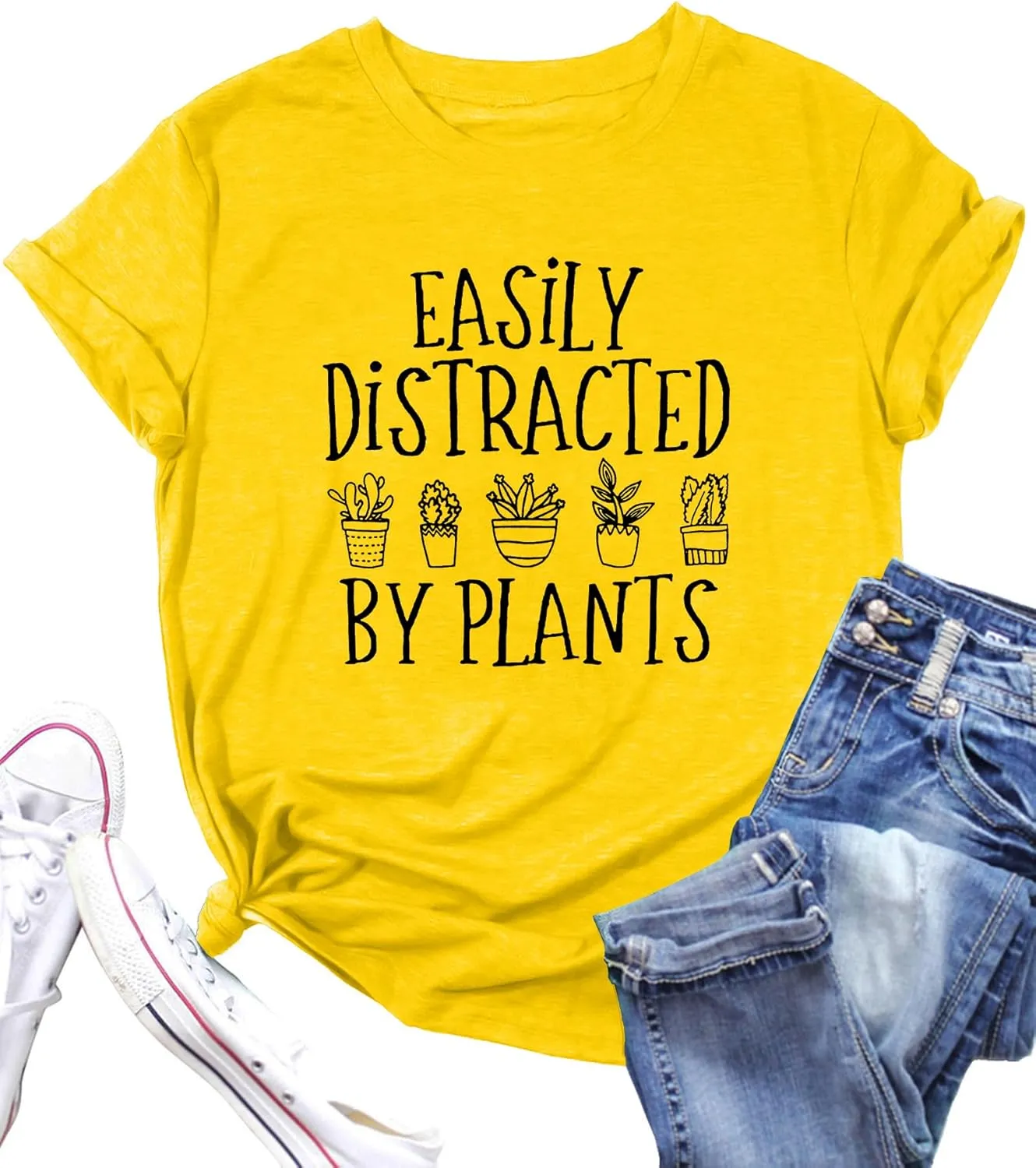 Garden Plant Shirt for Women Easily Distracted by Plants Graphic Tees Gardening Plant Lover Gifts Blouse Tops