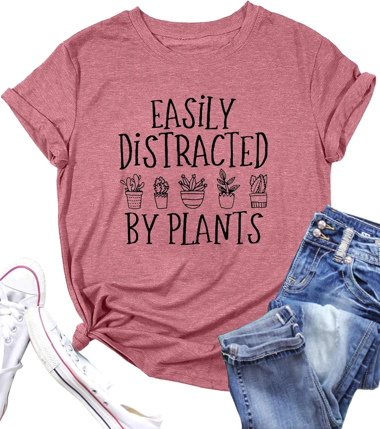 Garden Plant Shirt for Women Easily Distracted by Plants Graphic Tees Gardening Plant Lover Gifts Blouse Tops