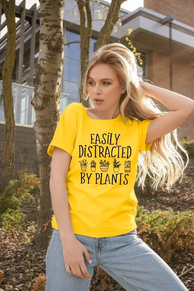 Garden Plant Shirt for Women Easily Distracted by Plants Graphic Tees Gardening Plant Lover Gifts Blouse Tops