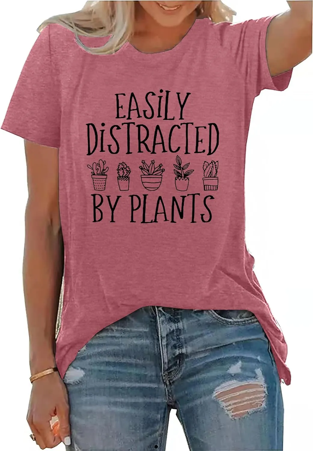 Garden Plant Shirt for Women Easily Distracted by Plants Graphic Tees Gardening Plant Lover Gifts Blouse Tops