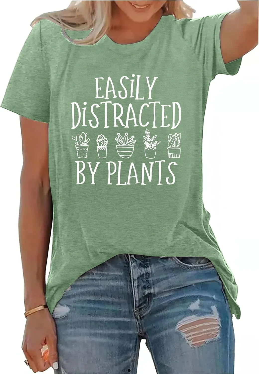 Garden Plant Shirt for Women Easily Distracted by Plants Graphic Tees Gardening Plant Lover Gifts Blouse Tops
