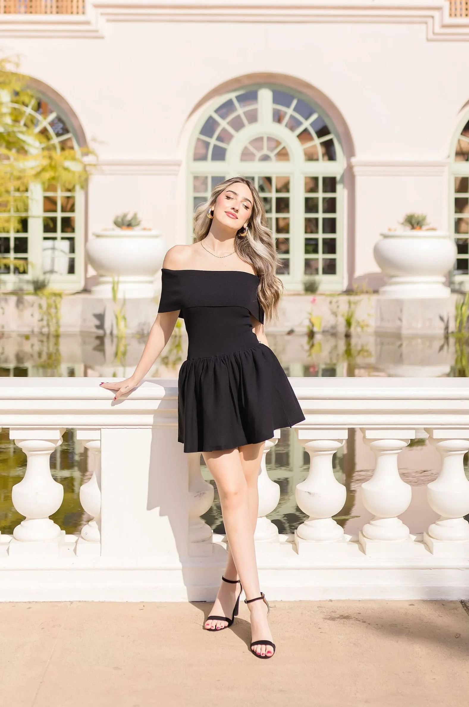 Gracie Off The Shoulder Drop Waist Mini Dress Black