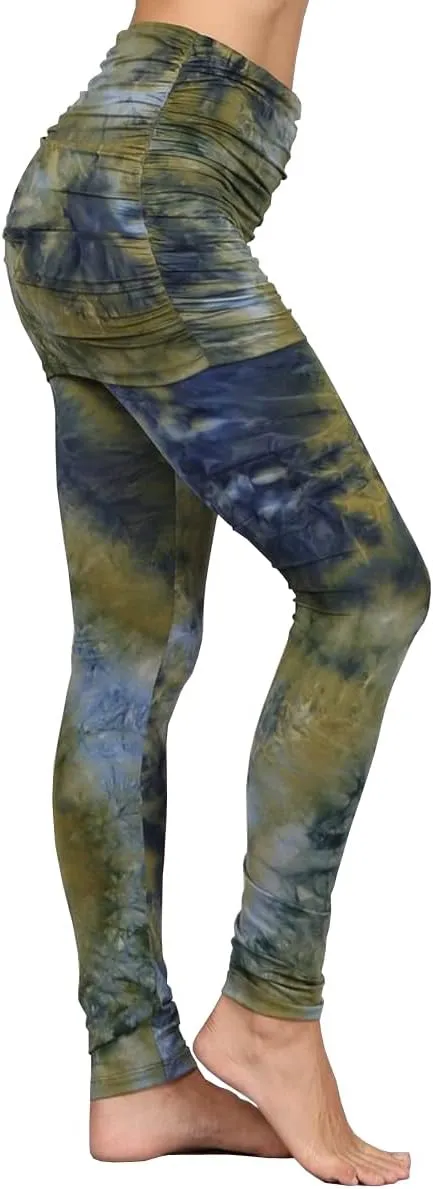 HEYHUN Womens Athleisure Ultra Soft Knit Foldover Ruched Skirted Yoga Leggings S-XL