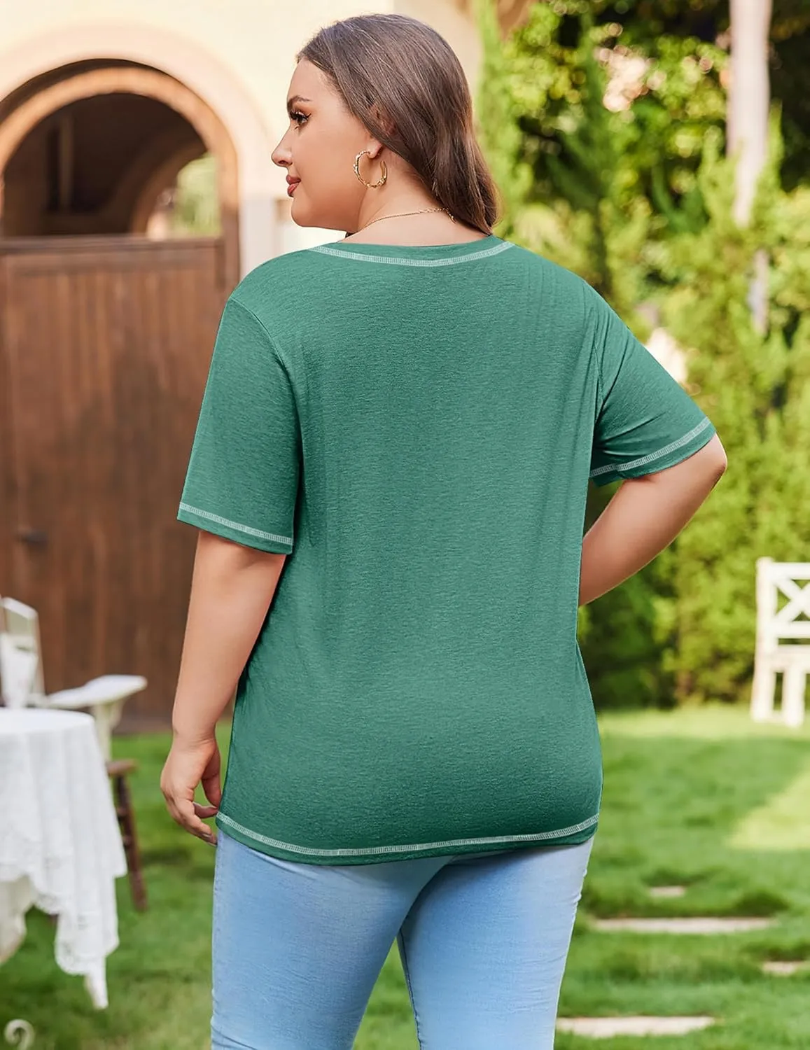 IN'VOLAND Women Plus Size Tunic Tops Summer Short Sleeve V Neck Criss Cross Shirts Casual Loose Plain Tee Shirt