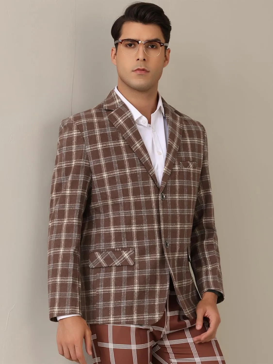 Lars Amadeus Plaid Blazers for Men's Color Block Business Checked Patterned Sports Coat