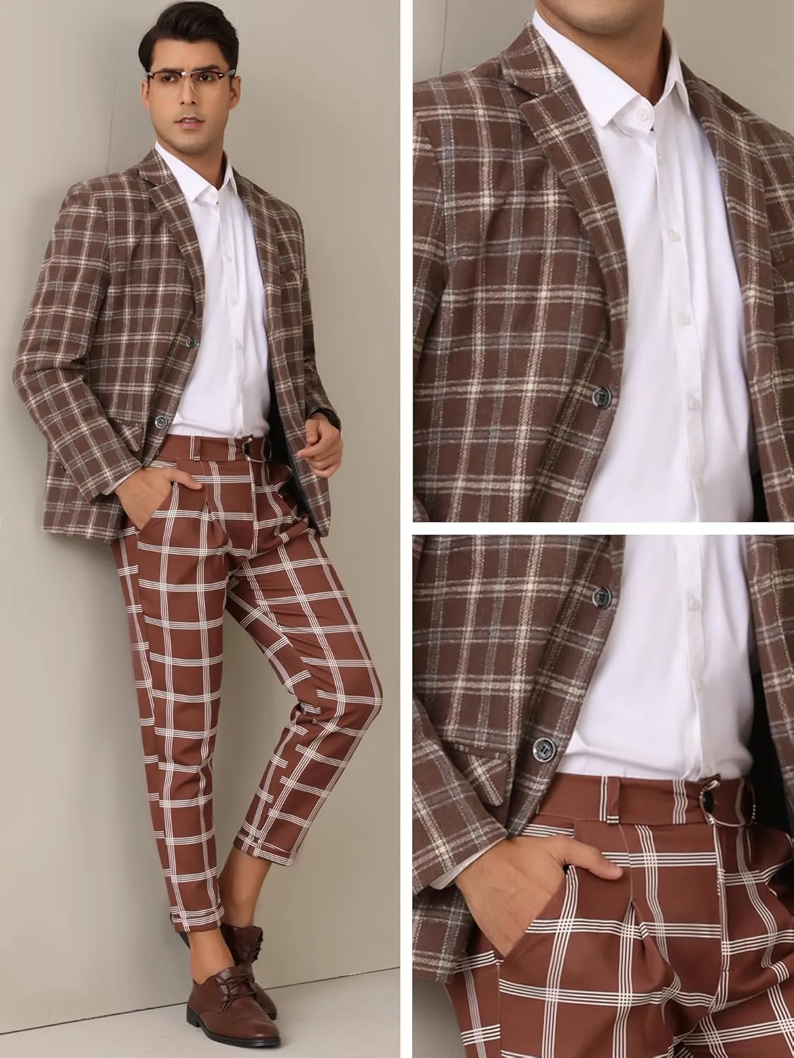 Lars Amadeus Plaid Blazers for Men's Color Block Business Checked Patterned Sports Coat