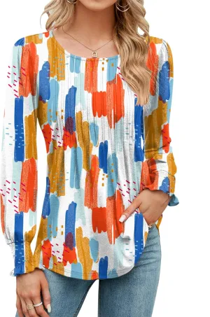 LOMON Women's Fall Puff Long/Short Sleeve Tunic Tops Pleated Crew Neck Shirts Blouses Casual Loose T-Shirts