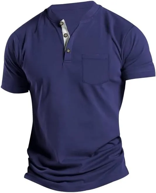 Men's Basic Short Sleeve Button Polo Shirt Classic Fit Golf Stylish Tops Lightweight Casual Workout Henley Shirts