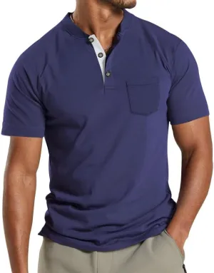 Men's Basic Short Sleeve Button Polo Shirt Classic Fit Golf Stylish Tops Lightweight Casual Workout Henley Shirts