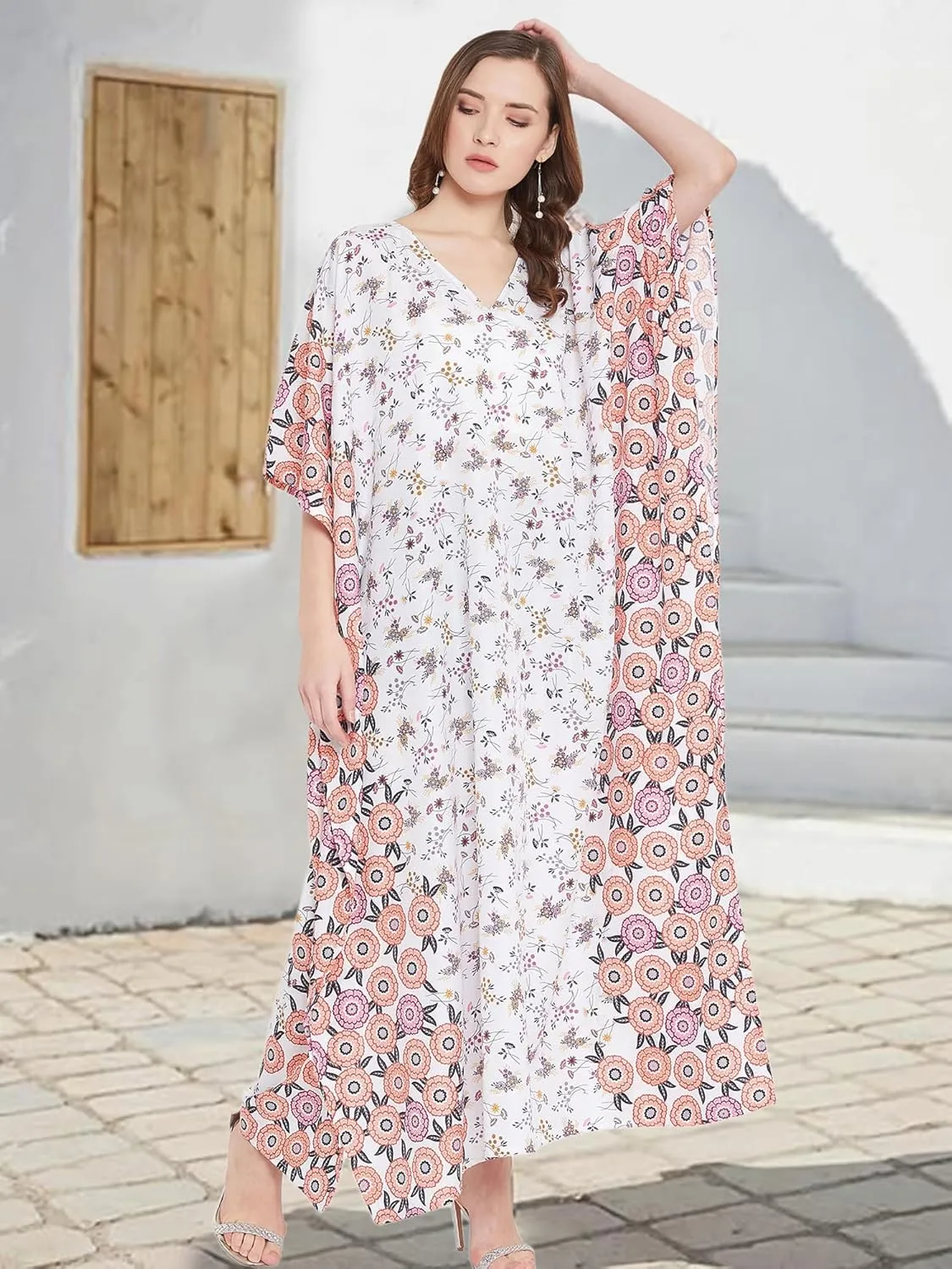 Oussum Women Long Maxi Plus Size Polyester Kaftan Caftan Gown Beach Party Casual Dress
