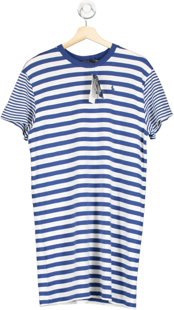 Polo Ralph Lauren Blue Striped Embroidered Polo Pony Logo T-Shirt Dress UK L