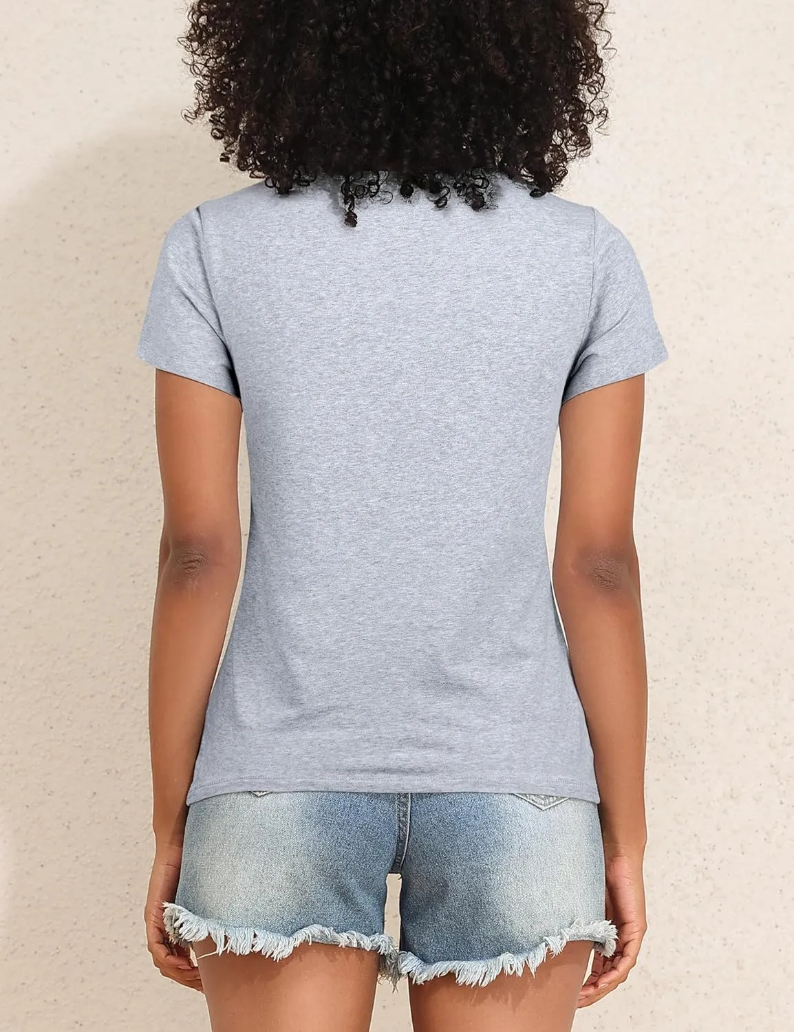 PrettyGuide Women's Tops Cotton Jersey Short Sleeve V Neck T Shirts Trendy Casual Loose Fit Summer Basic Cotton Tops Tee