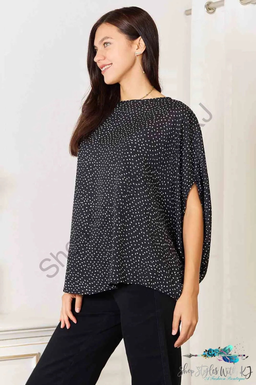 Printed Dolman Sleeve Round Neck Blouse