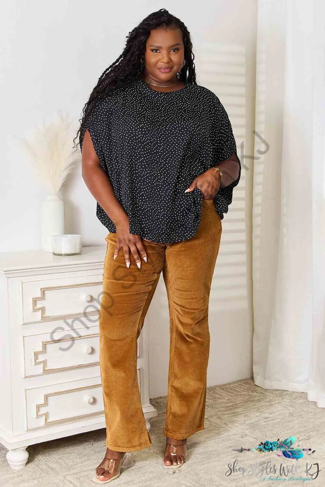 Printed Dolman Sleeve Round Neck Blouse