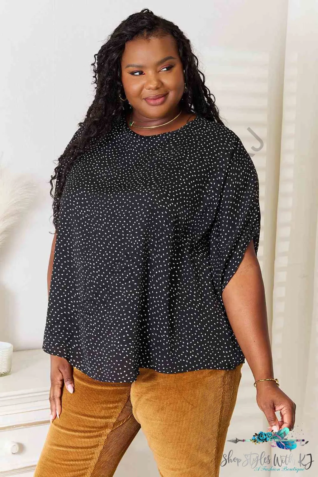 Printed Dolman Sleeve Round Neck Blouse