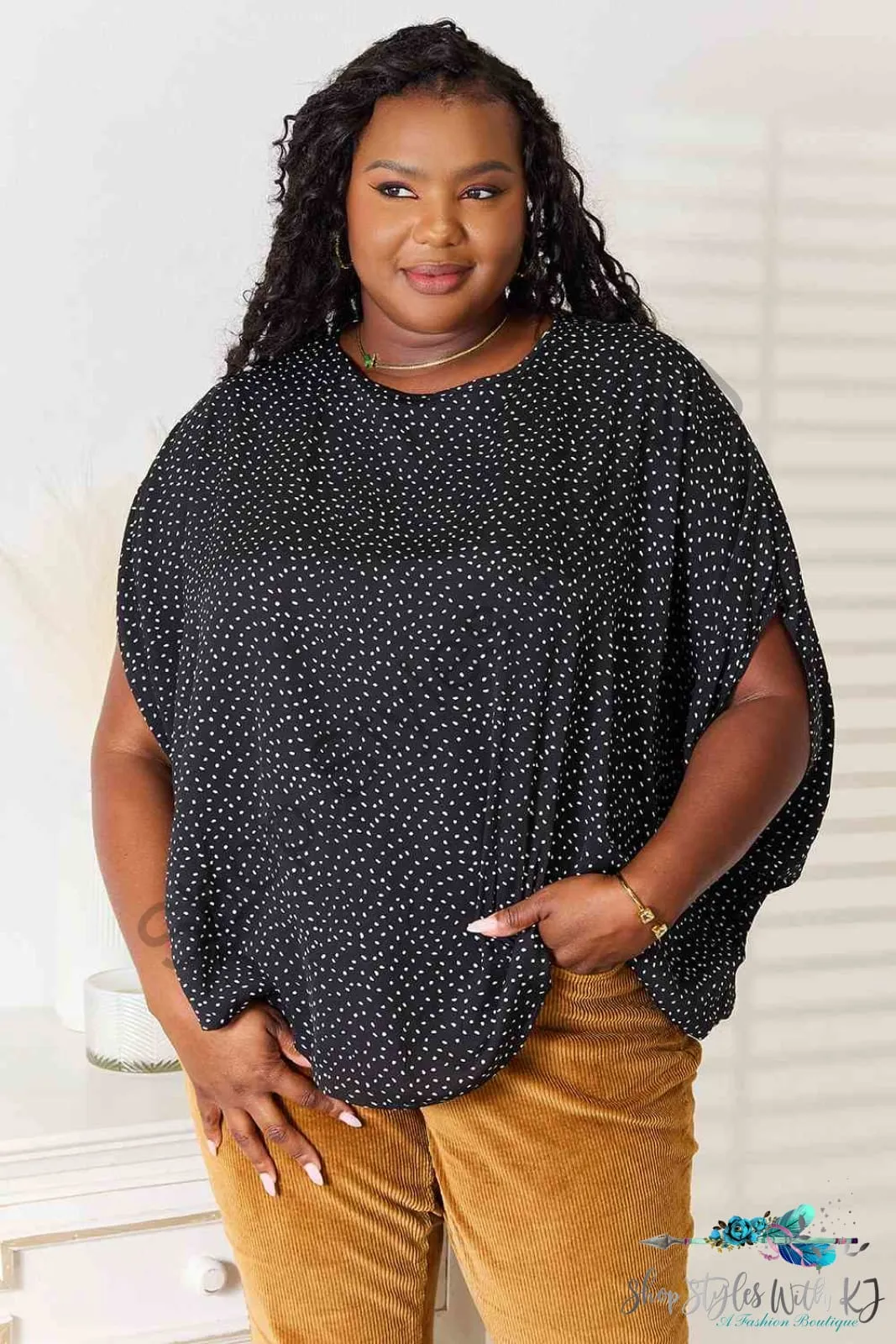 Printed Dolman Sleeve Round Neck Blouse