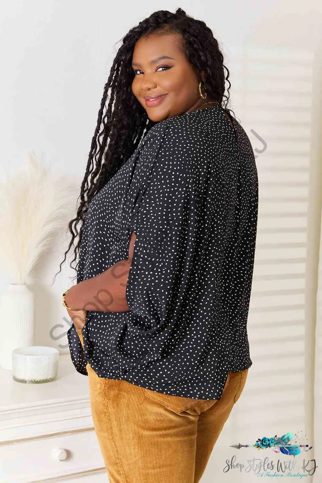 Printed Dolman Sleeve Round Neck Blouse