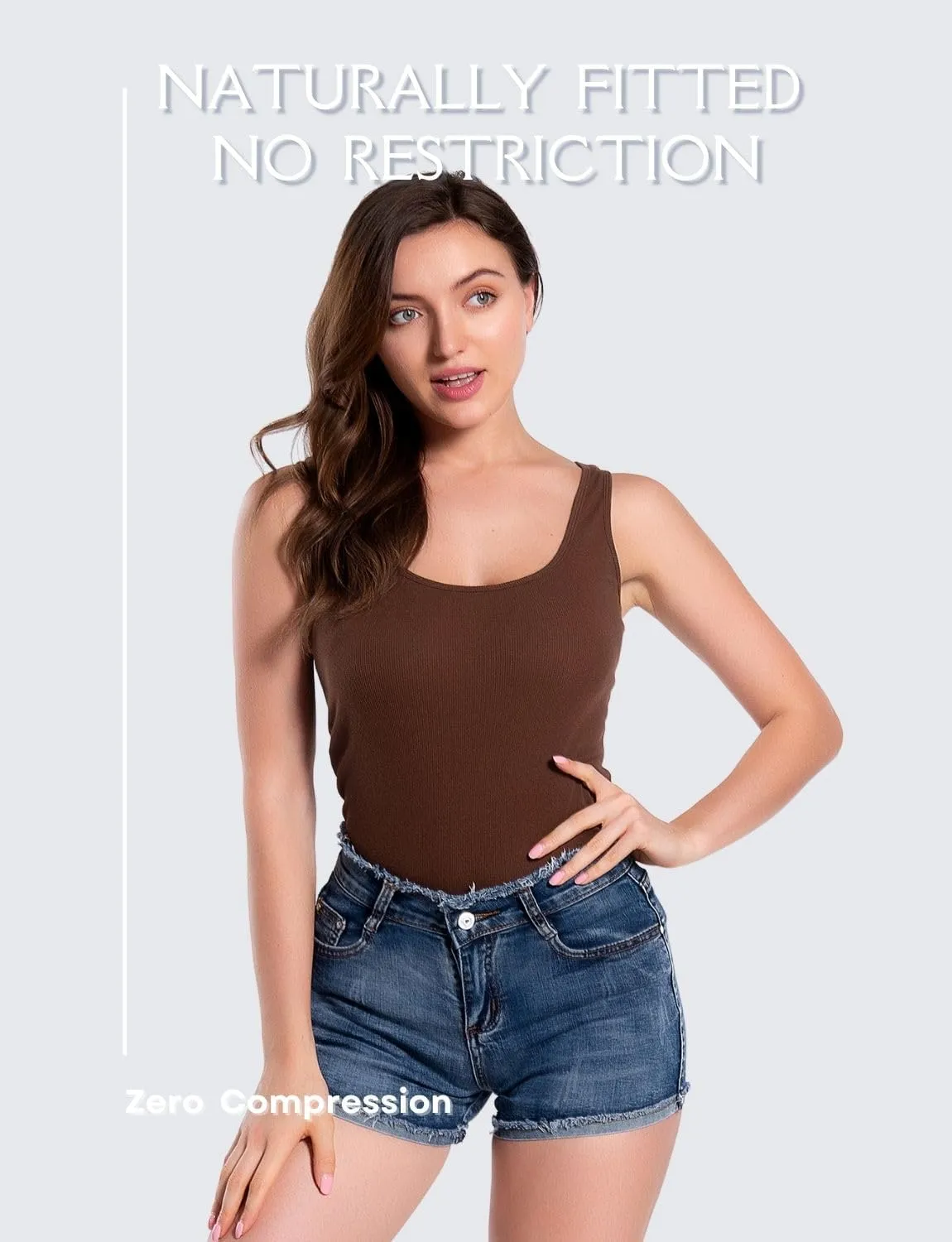 RASPBERRY PUDDING Cotton Ribbed Tank Tops for Women Slim Fit Scoop Neck