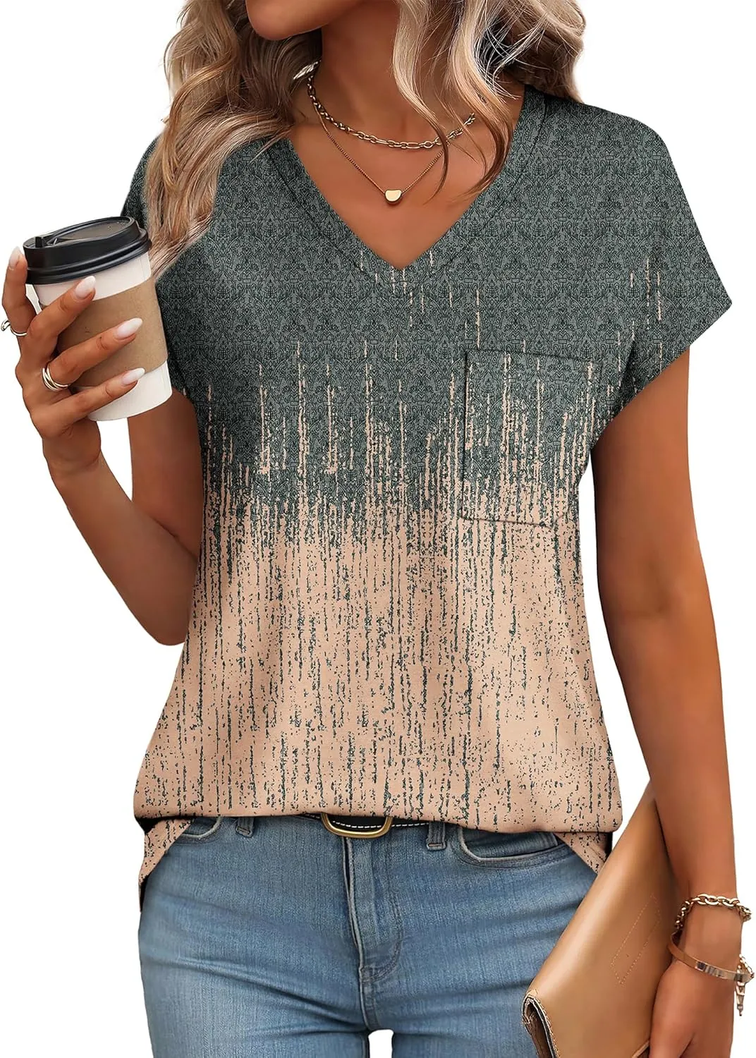 SAMPEEL Womens T Shirts V Neck Cap Short Sleeve Summer Tops Trendy 2025 Loose Casual Tshirts with Pocket