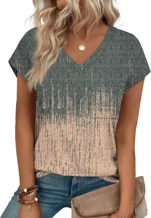 SAMPEEL Womens T Shirts V Neck Cap Short Sleeve Summer Tops Trendy 2025 Loose Casual Tshirts with Pocket