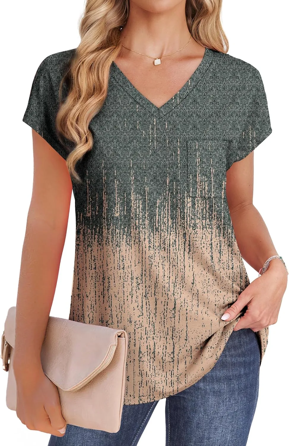 SAMPEEL Womens T Shirts V Neck Cap Short Sleeve Summer Tops Trendy 2025 Loose Casual Tshirts with Pocket