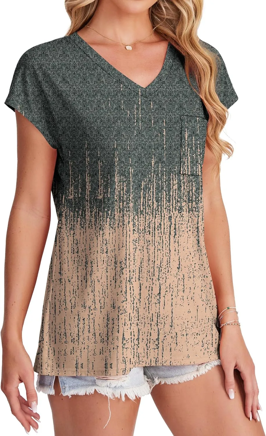 SAMPEEL Womens T Shirts V Neck Cap Short Sleeve Summer Tops Trendy 2025 Loose Casual Tshirts with Pocket