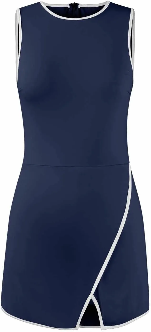 Tennis Dresses for Women with Shorts Summer Workout Athletic Sleeveless Slit Color Block Bodycon Mini Dress Activewear