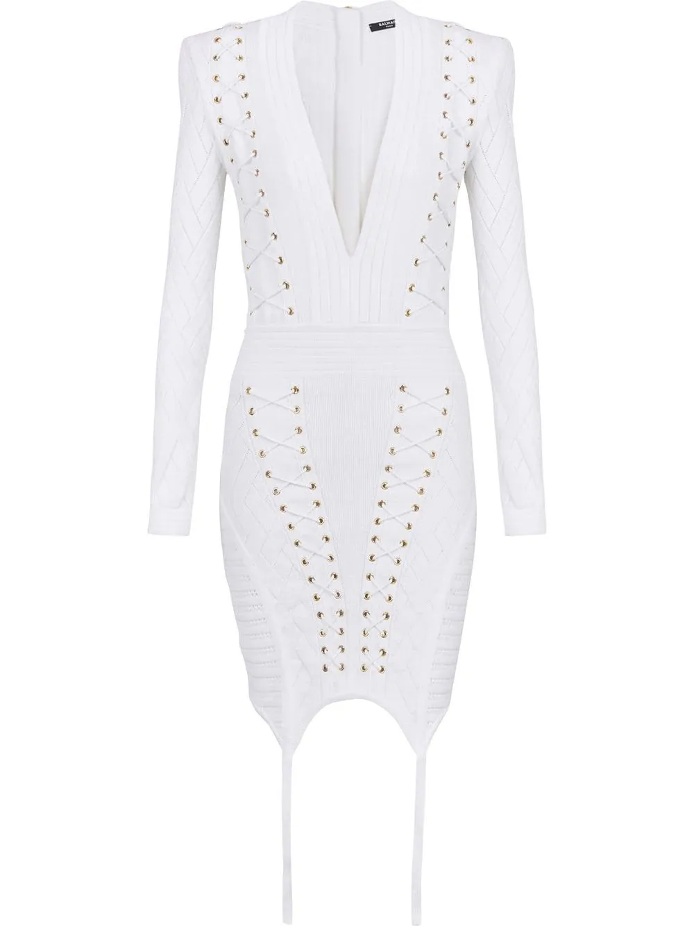 V-Neck Laced Knit Gater Short Dress
